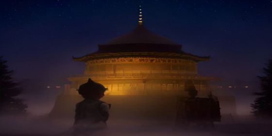 屁屁影院即将播出的爱情喜剧剧照，男女主角在城市夜景咖啡馆相视而笑，温馨浪漫